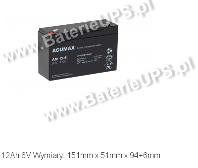 Akumulator 6V 12Ah ACUMAX AM 12-6. 6 12 AGM.
