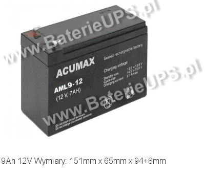 Akumulator 12V 9Ah ACUMAX AML 9-12. 12 9 AGM.