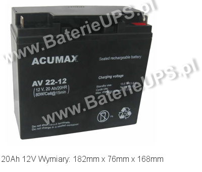 Akumulator 12V 20Ah ACUMAX AV 22-12. 12 22 AGM.