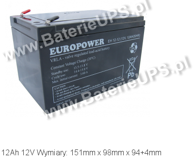 Akumulator 12V 12Ah EUROPOWER EH 12-12. 12 12 AGM.