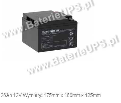 Akumulator 12V 26Ah EUROPOWER EH 26-12. 12 26 AGM.