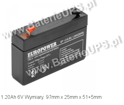 Akumulator 6V 1.2Ah EUROPOWER EP 1,2-6. 6 1 AGM.