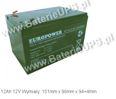Akumulator 12V 12Ah EUROPOWER EP 12-12. 12 12 AGM.