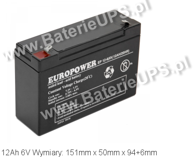 Akumulator 6V 12Ah EUROPOWER EP 12-6. 6 12 AGM.