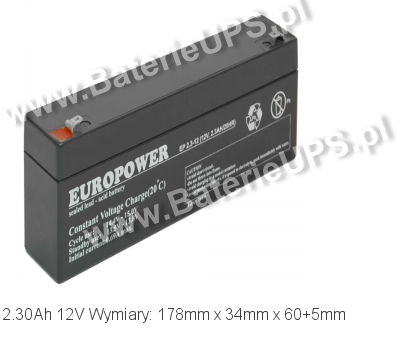 Akumulator 12V 2.3Ah EUROPOWER EP 2,3-12. 12 2 AGM. Akumulator 12V 2.3Ah EUROPOWER EP 2,3-12. 12 2 AGM.