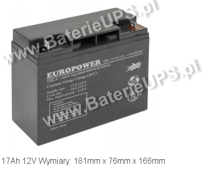 Akumulator 12V 17Ah EUROPOWER EPL 17-12. 12 17 AGM. Akumulator 12V 17Ah EUROPOWER EPL 17-12. 12 17 AGM.