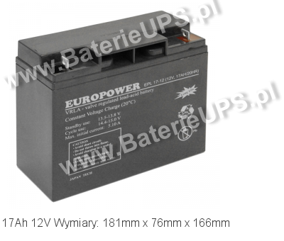 Akumulator 12V 17Ah EUROPOWER EPL 17-12. 12 17 AGM.