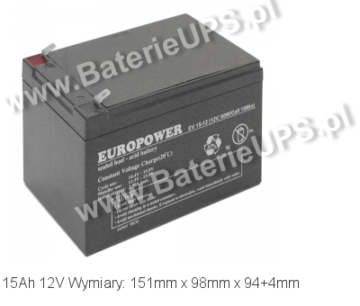 Akumulator 12V 15Ah EUROPOWER EV 15-12. 12 15 AGM.