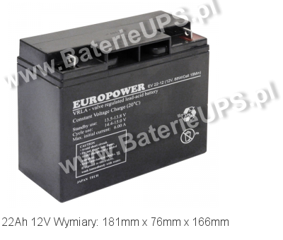 Akumulator 12V 22Ah EUROPOWER EV 22-12. 12 22 AGM.