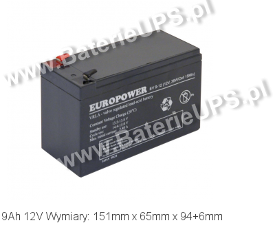 Akumulator 12V 9Ah EUROPOWER EVL 9-12. 12 9 AGM.