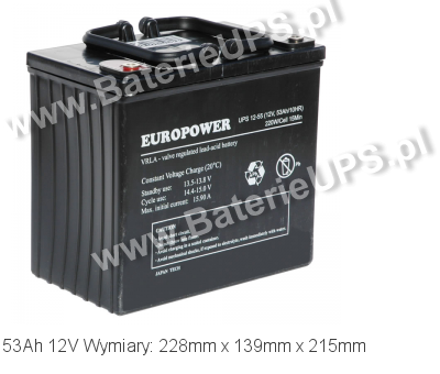 Akumulator 12V 53Ah EUROPOWER UPS 12-55. 55 12 AGM.